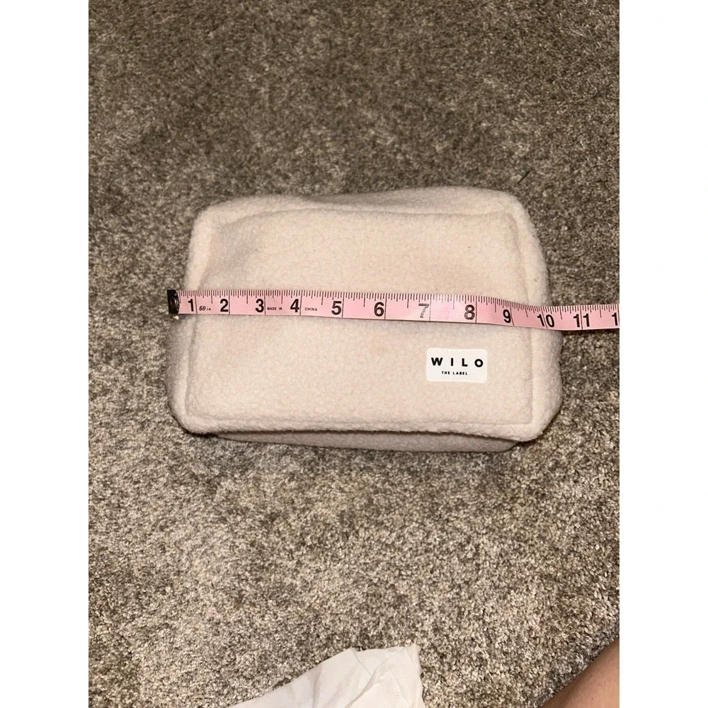 WILO The Label Teddy Sherpa Cosmetic Makeup Toiletry Travel Zip Pouch Cream Bag